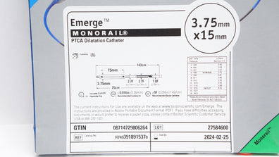 Boston Scientific H7493918915370 Emerge PTCA Dilatation Cath. 3.75mm x 15mm (x)